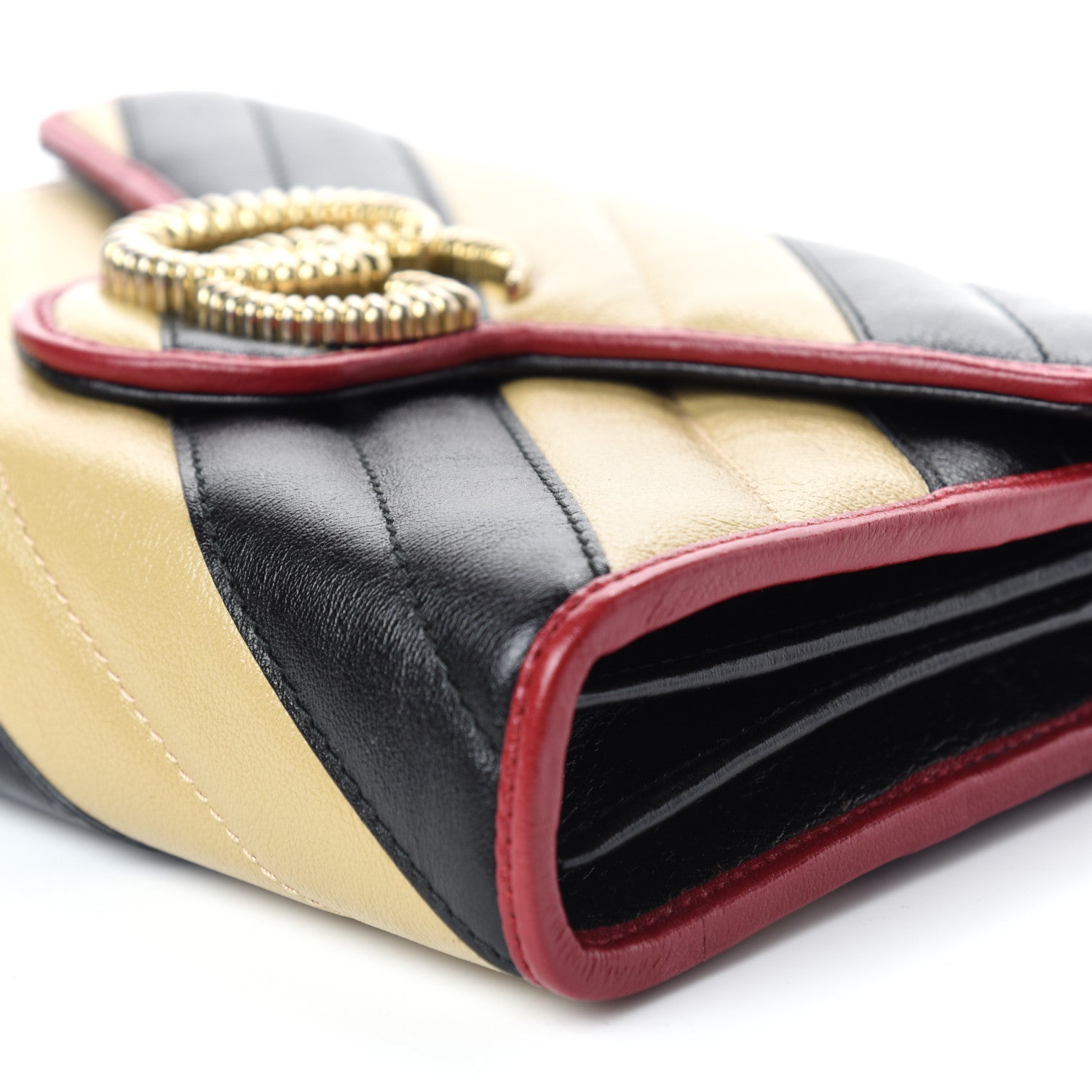 Gucci Azalea Calfskin Matelasse Diagonal Patchwork Torchon GG Marmont Chain Wallet Black Beige Romantic Cerise 7 of 8
