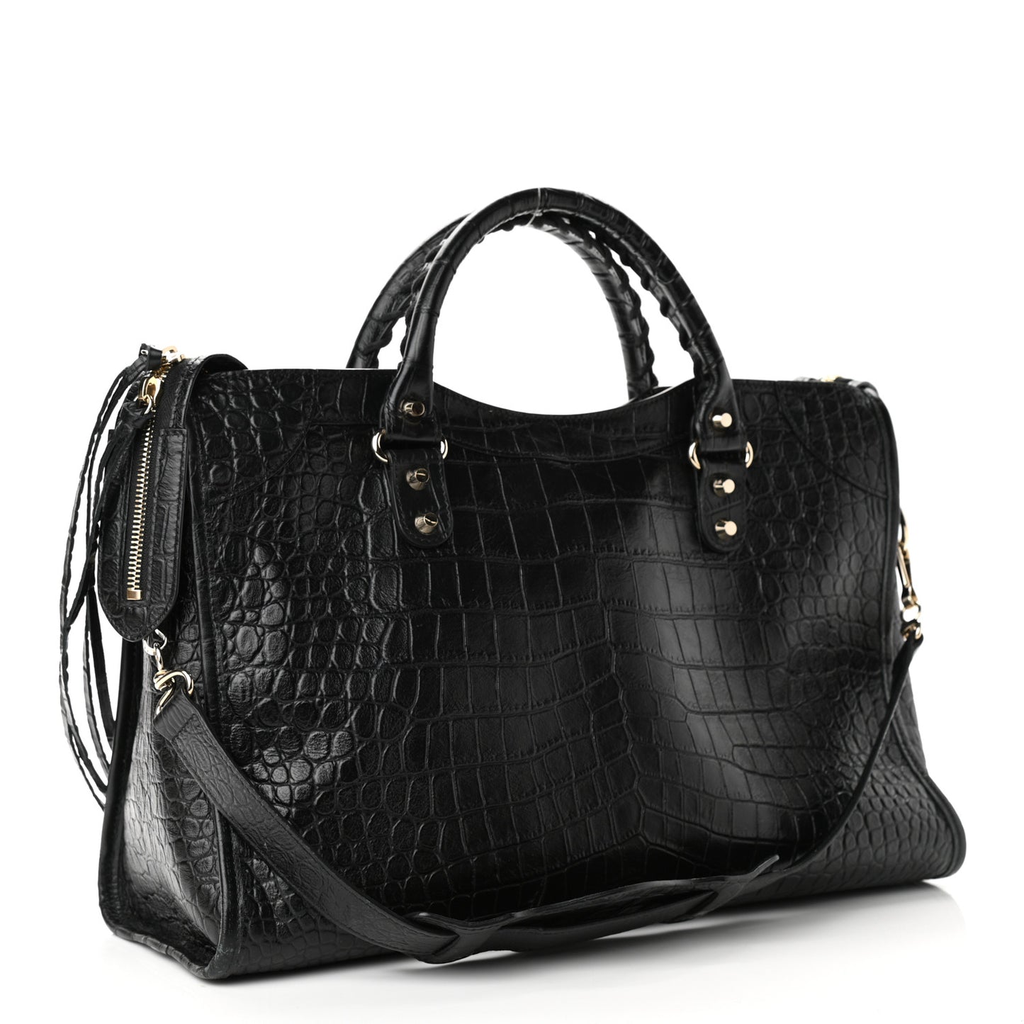 Calfskin Crocodile Embossed Classic Hardware City Black