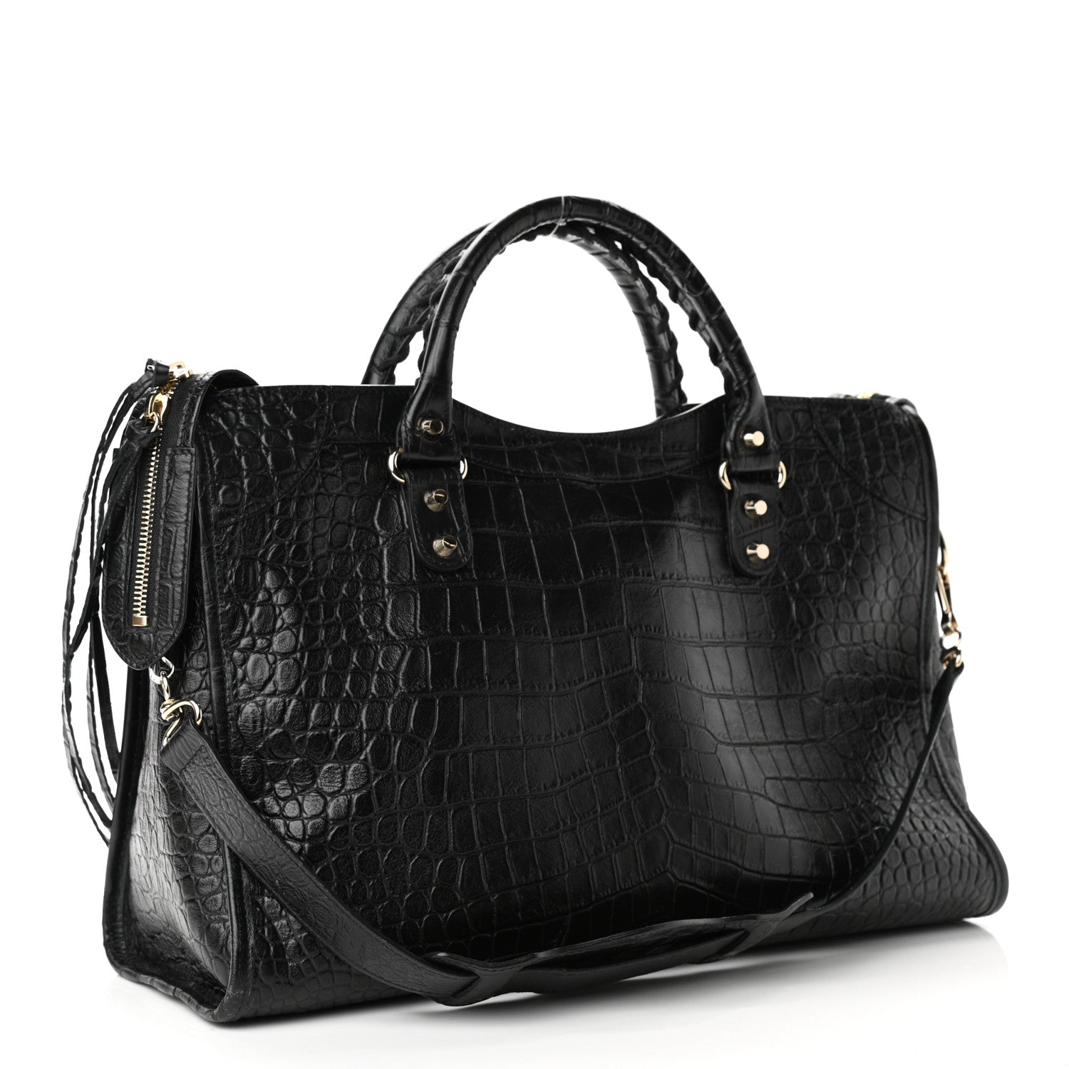 Balenciaga Calfskin Crocodile Embossed Classic Hardware City Black 5 of 24