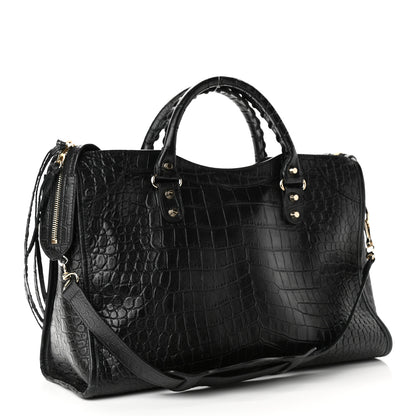 Balenciaga Calfskin Crocodile Embossed Classic Hardware City Black 5 of 24