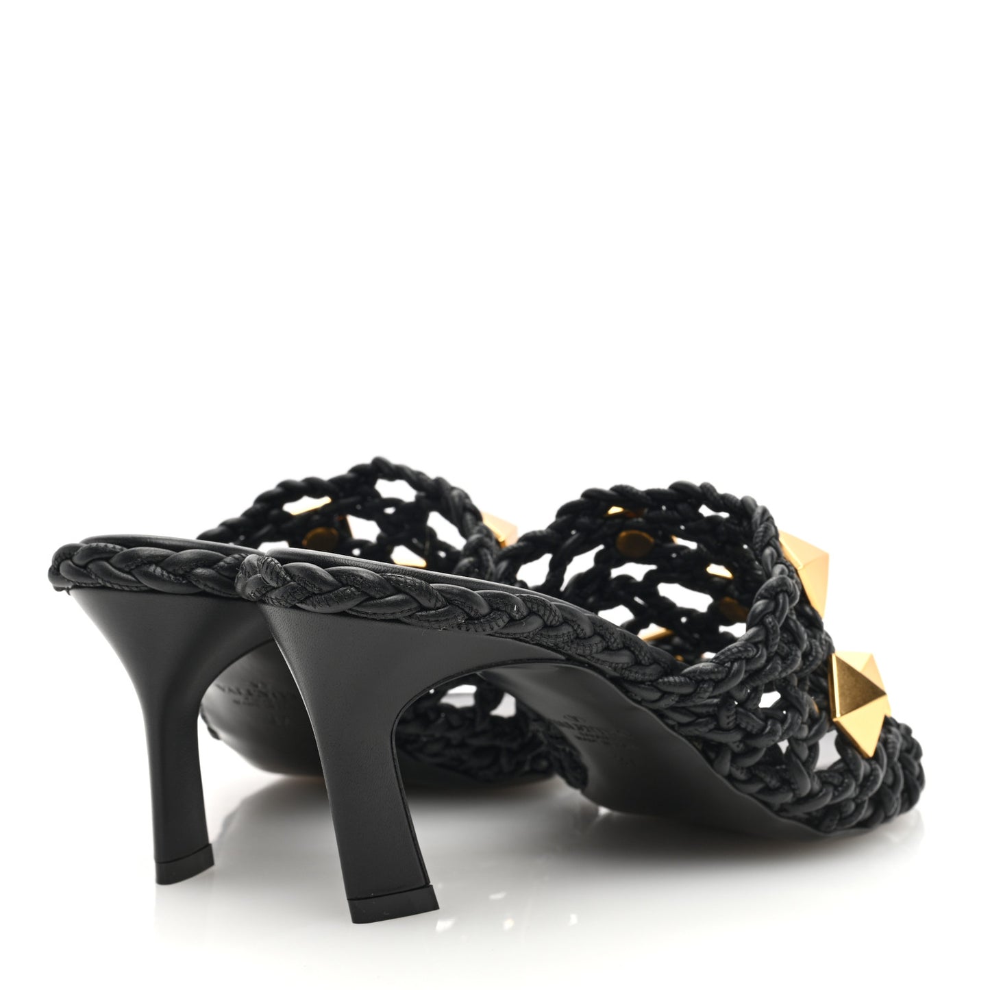 Nappa Woven Roman Stud 65mm Mule Sandals 37 Black