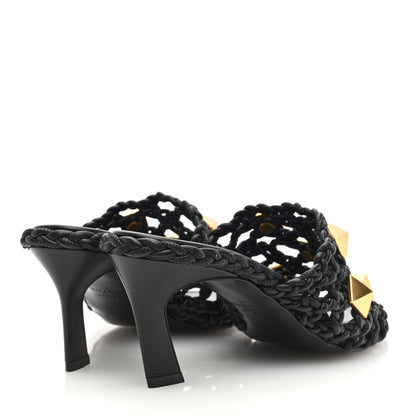 Valentino Garavani Nappa Woven Roman Stud 65mm Mule Sandals 37 Black 4 of 7