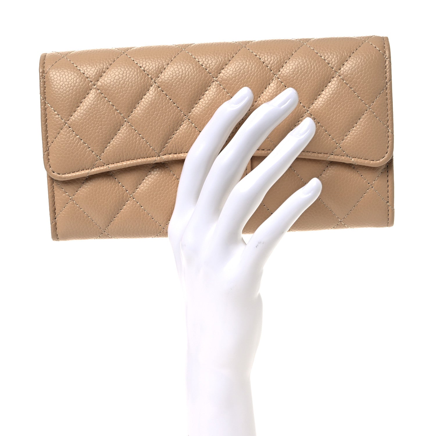 Chanel Caviar Quilted Large Gusset Flap Wallet Beige 2 of 9