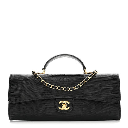 Chanel Calfskin Lizard Embossed Top Handle Clutch With Chain Black 1 of 12