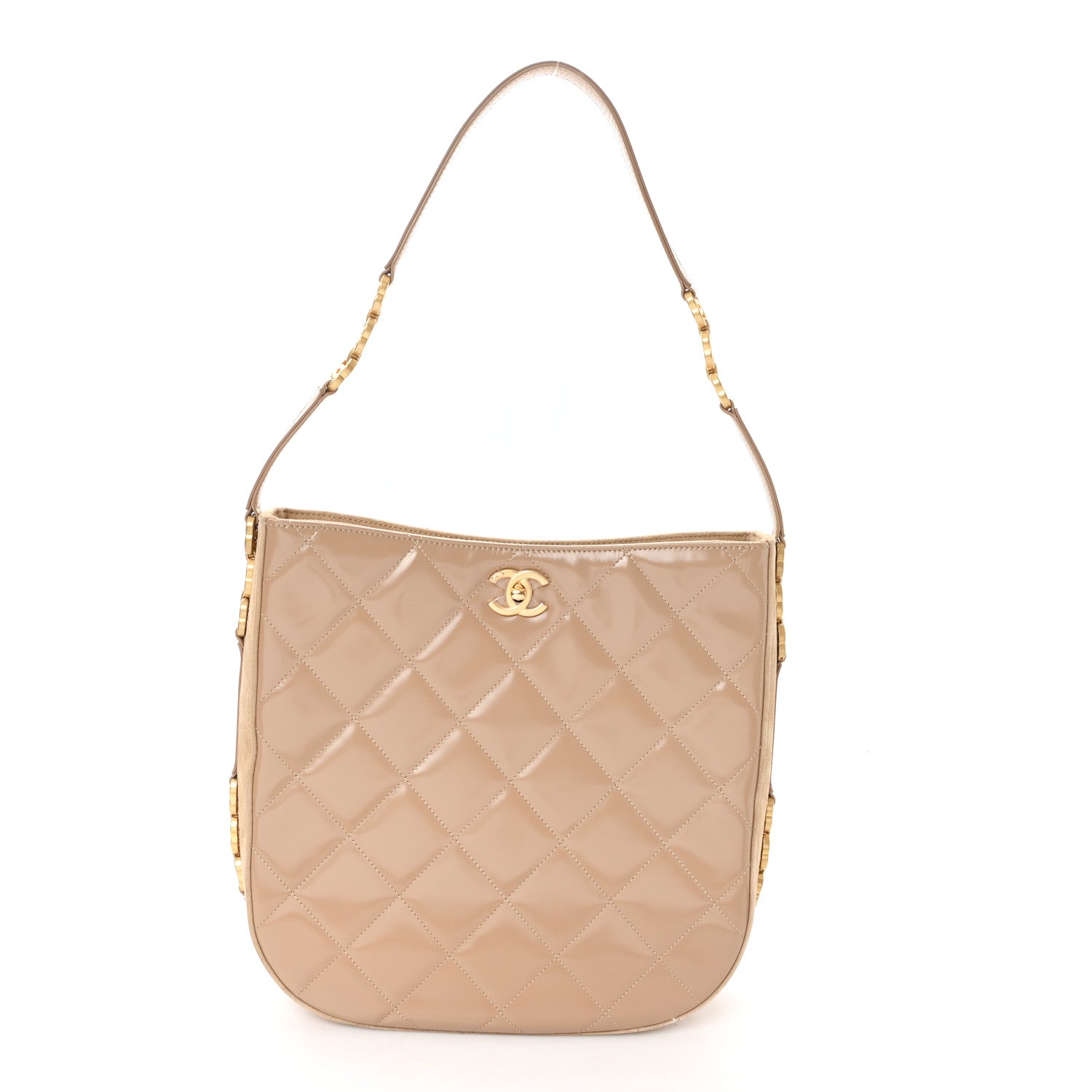 Chanel Shiny Calfskin Suede Goatskin Quilted Hobo Beige 1 of 11