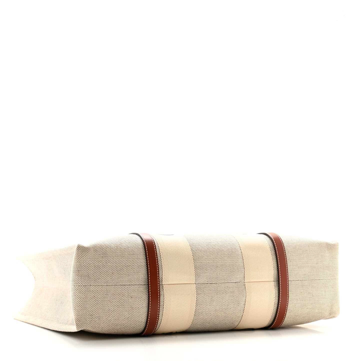 Cotton Calfskin Large Woody Ribbon Tote White Brown