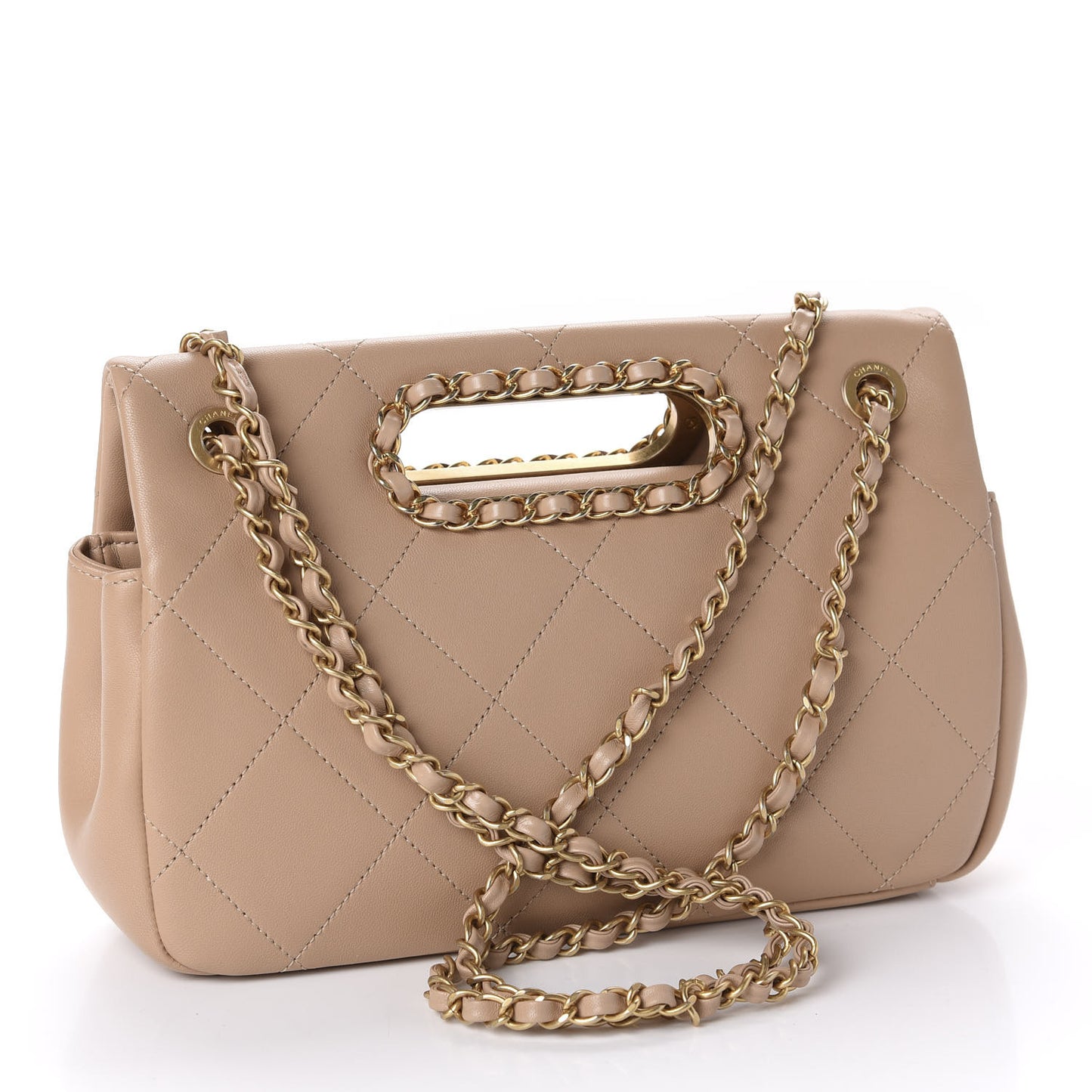 Lambskin A Real Catch Flap Bag Beige