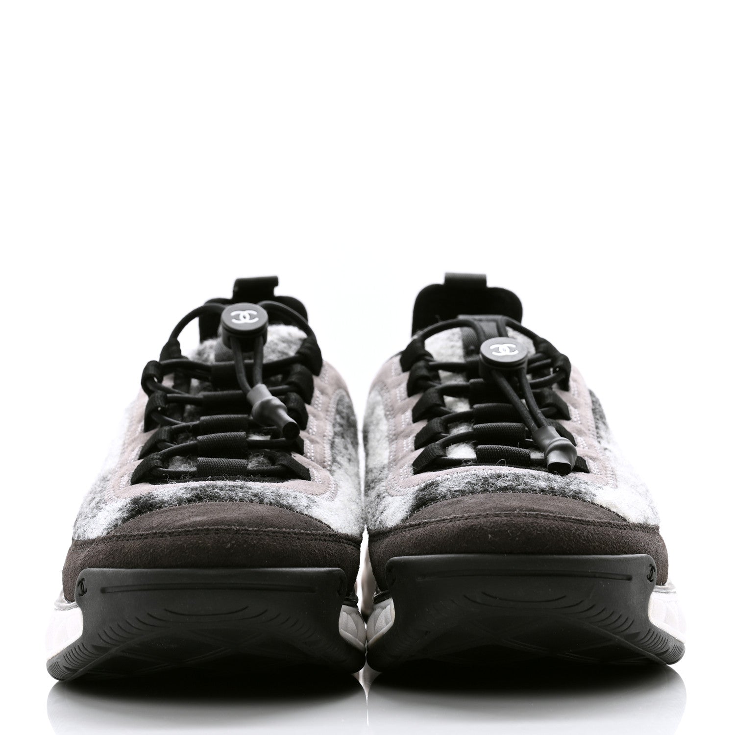 Chanel Fabric Suede Calfskin CC Sneakers 39.5 Gray 2 of 9