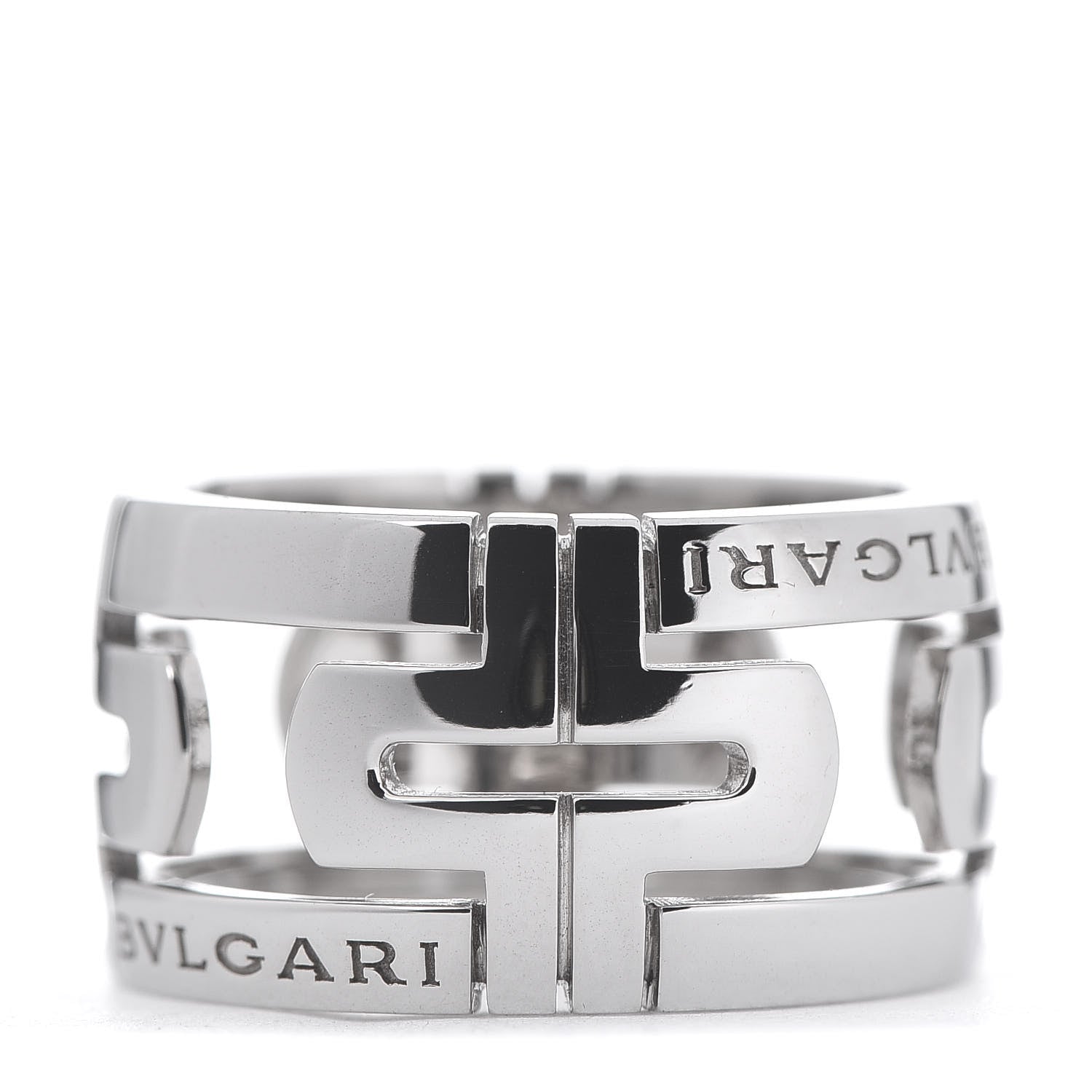Bulgari 18K White Gold Wide Parentesi Band Ring 52 6 1 of 4