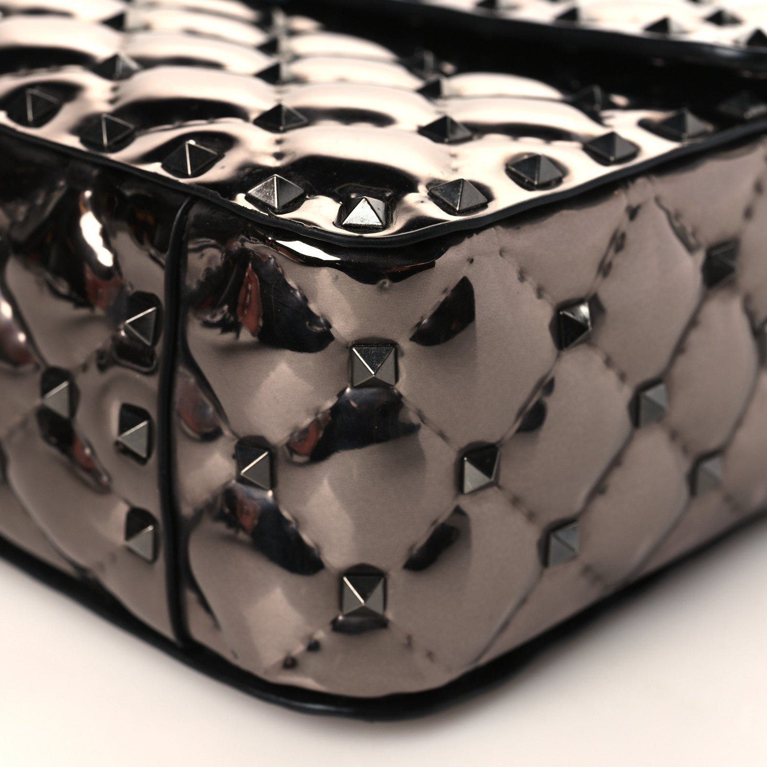 Valentino Garavani Metallic Patent Medium Rockstud Spike Shoulder Bag Rutenio 8 of 9