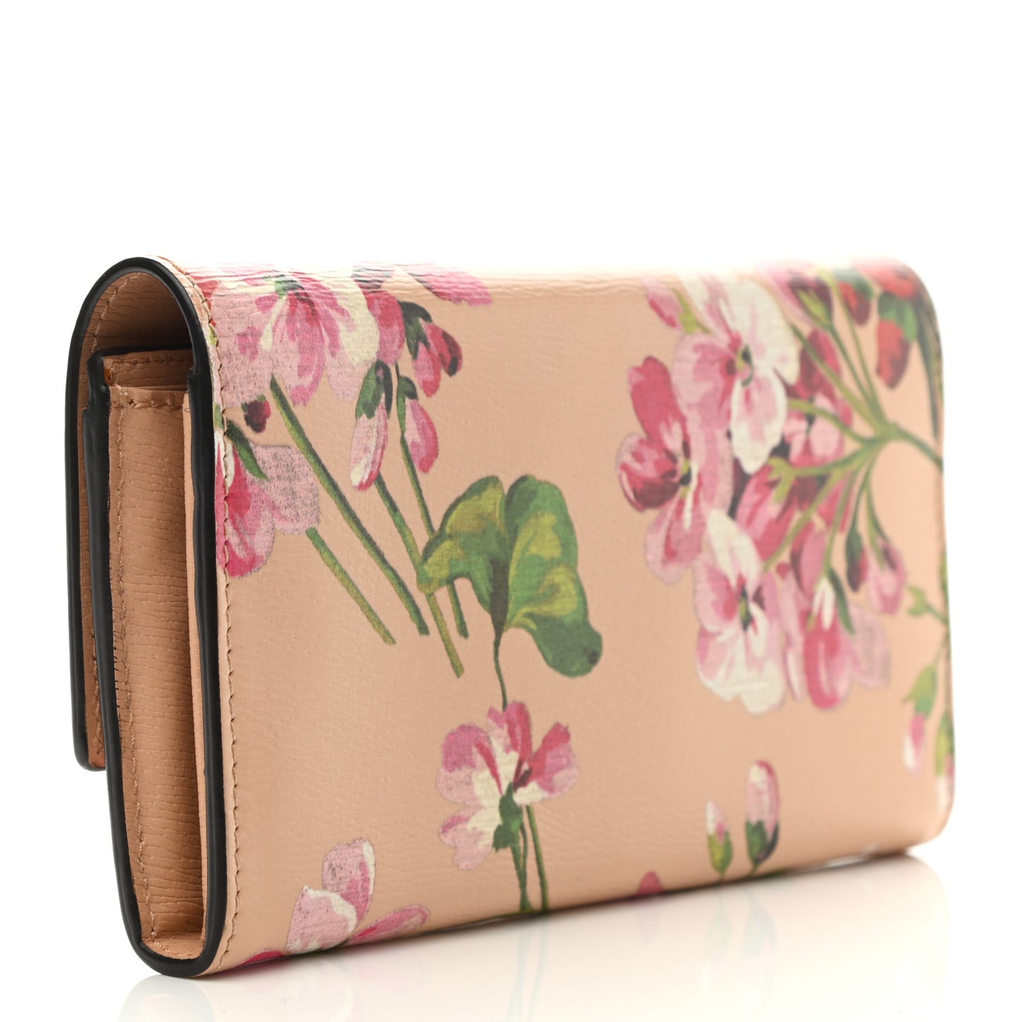 Calfskin Blooms Print Continental Wallet Pink Apricot Multicolor