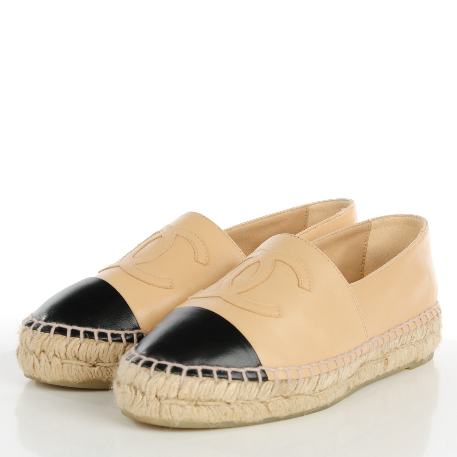 Chanel Lambskin CC Espadrilles 35 Beige Black 3 of 10