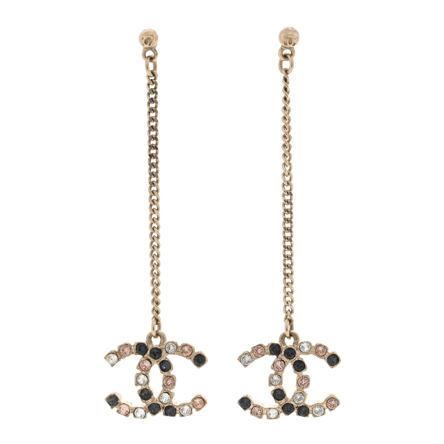Crystal CC Drop Earrings Pink Grey Gold