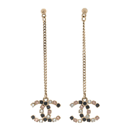 Chanel Crystal CC Drop Earrings Pink Grey Gold 1 of 5