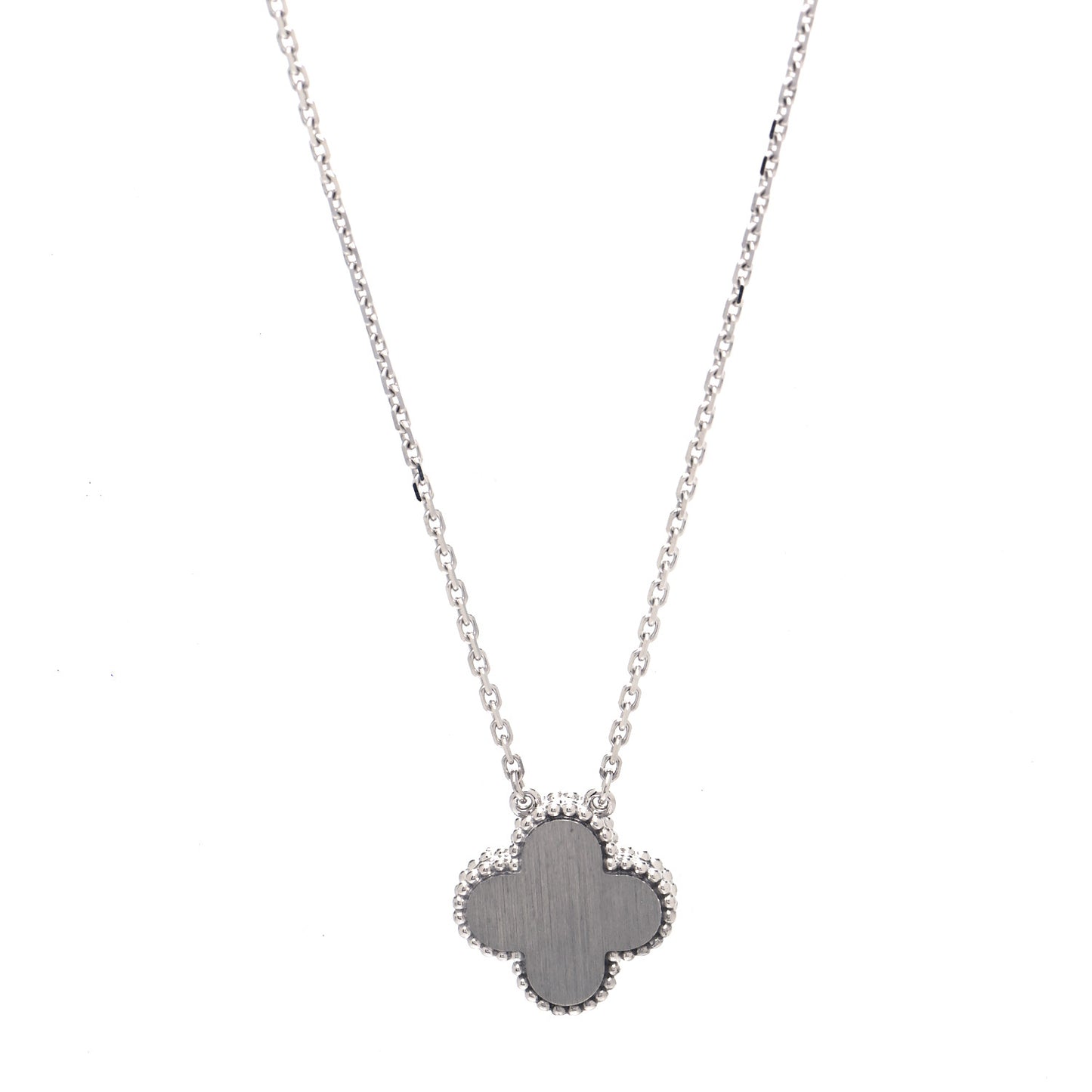 18K White Gold Diamond Guilloche Vintage Alhambra Pendant Necklace