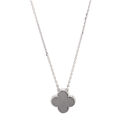 Van Cleef & Arpels 18K White Gold Diamond Guilloche Vintage Alhambra Pendant Necklace 3 of 7