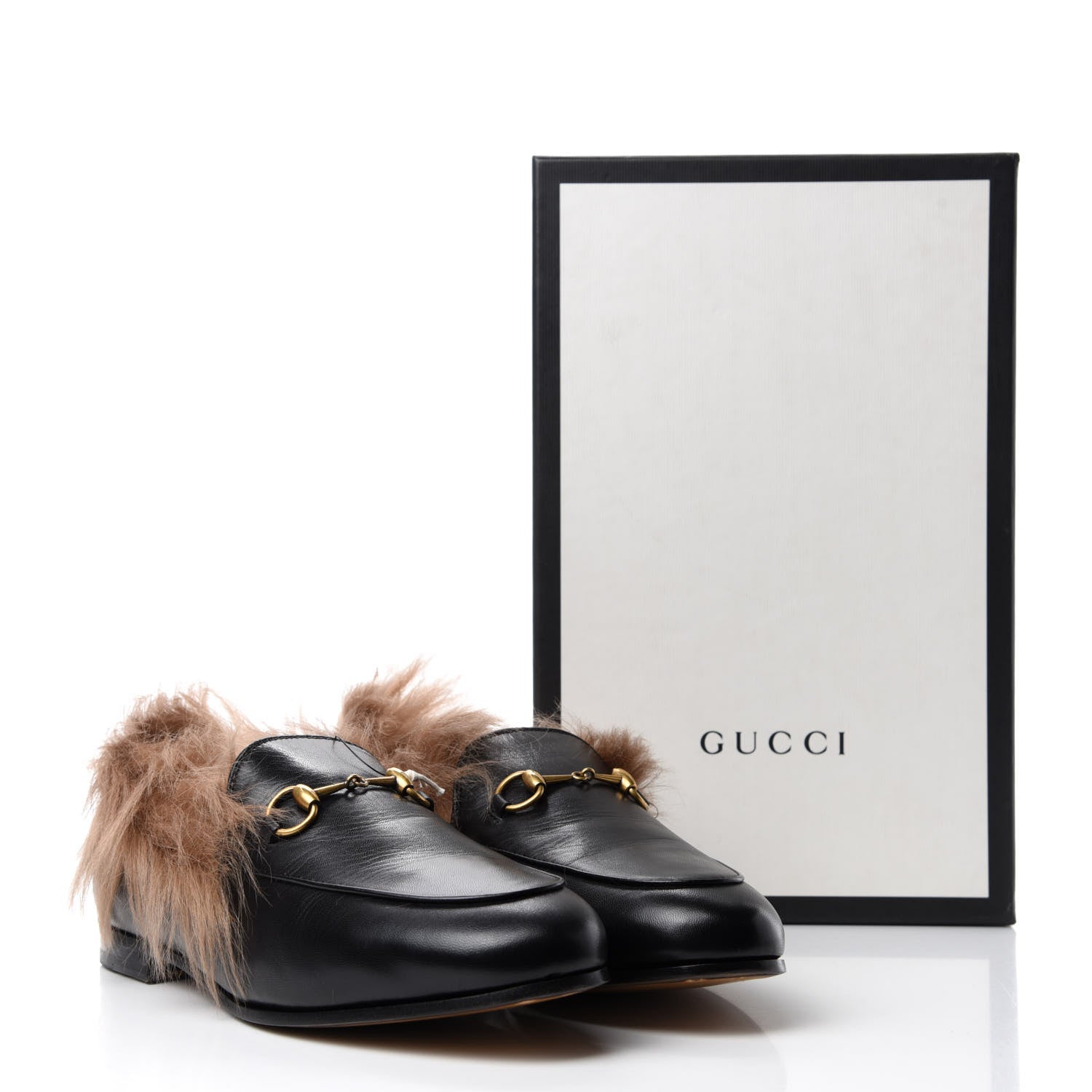 Gucci Malaga Kid Fur Womens Jordaan Loafers 38 Black Natural 8 of 8