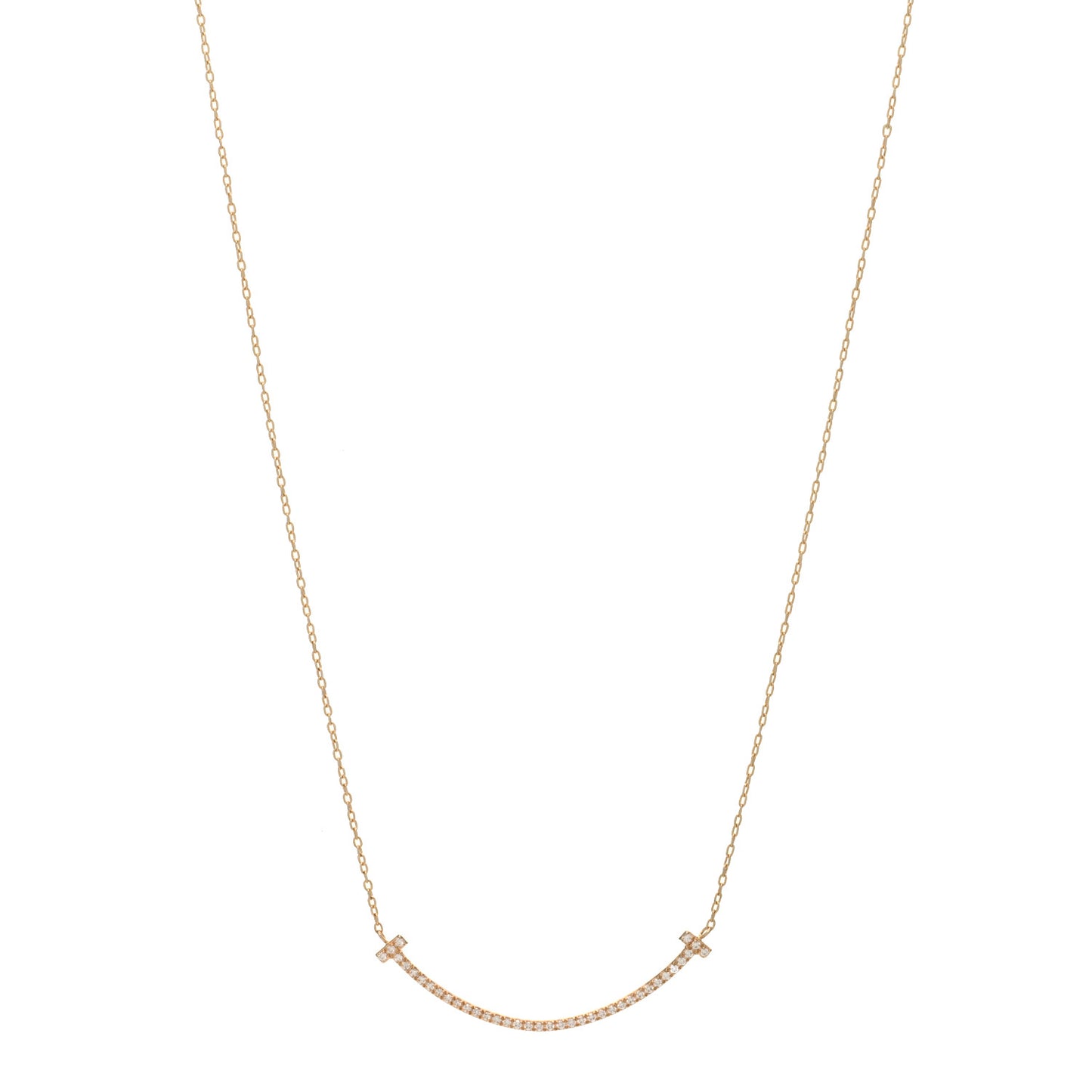 18K Rose Gold Diamond Small T Smile Pendant Necklace