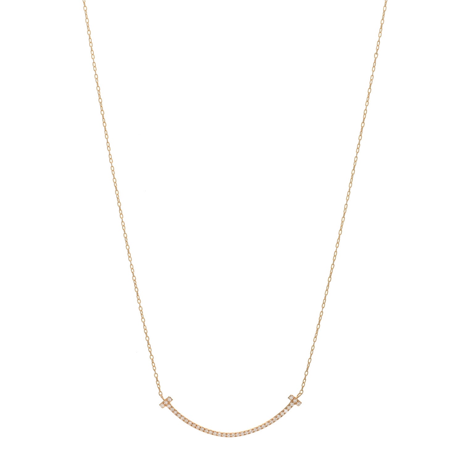 Tiffany 18K Rose Gold Diamond Small T Smile Pendant Necklace 1 of 4