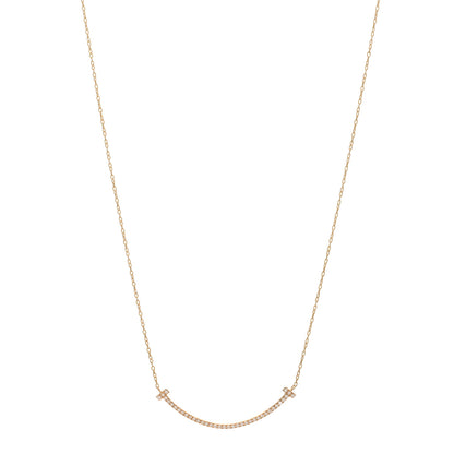 Tiffany 18K Rose Gold Diamond Small T Smile Pendant Necklace 1 of 4