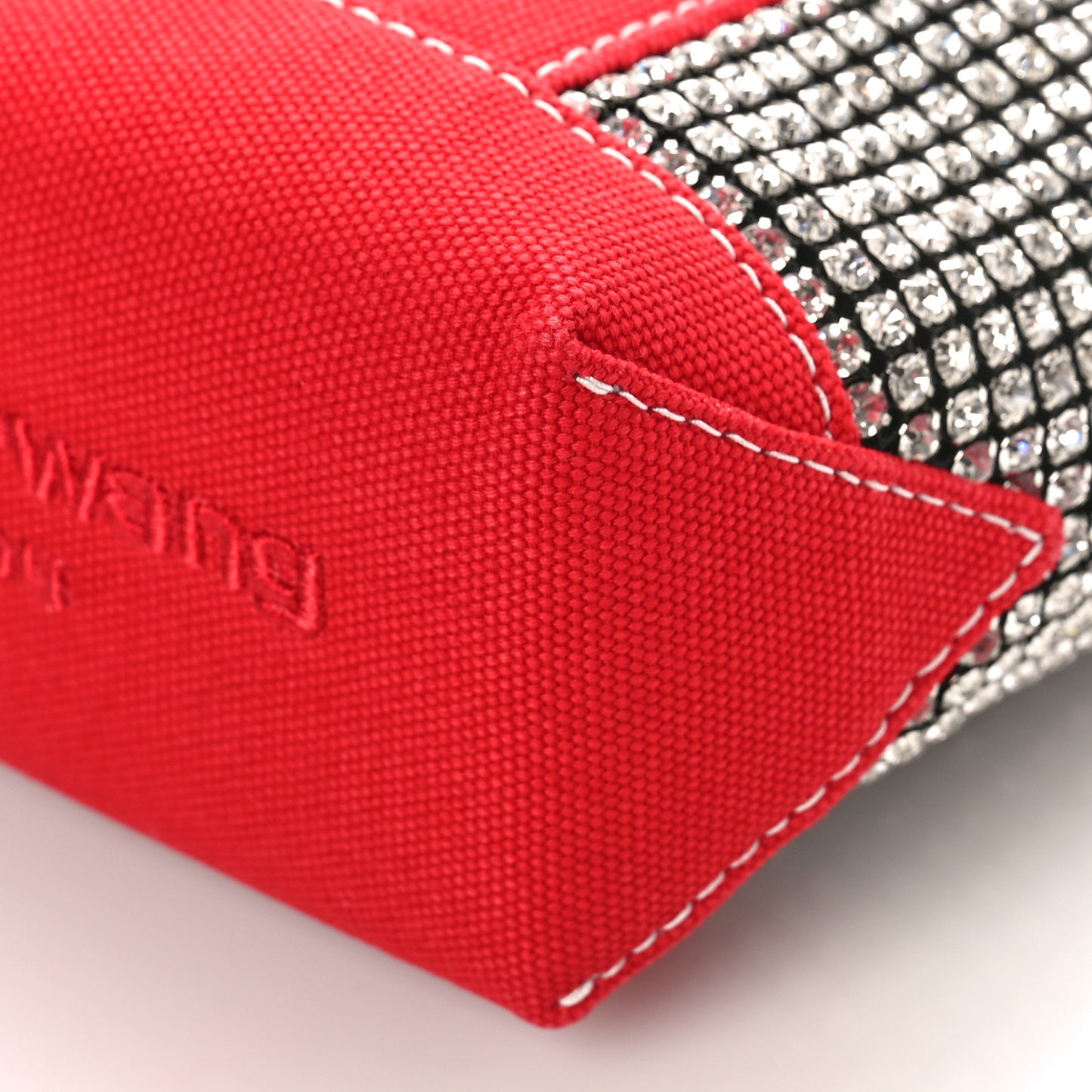 Mesh Crystal Rhinestone Mini Cruiser Tote Red Silver