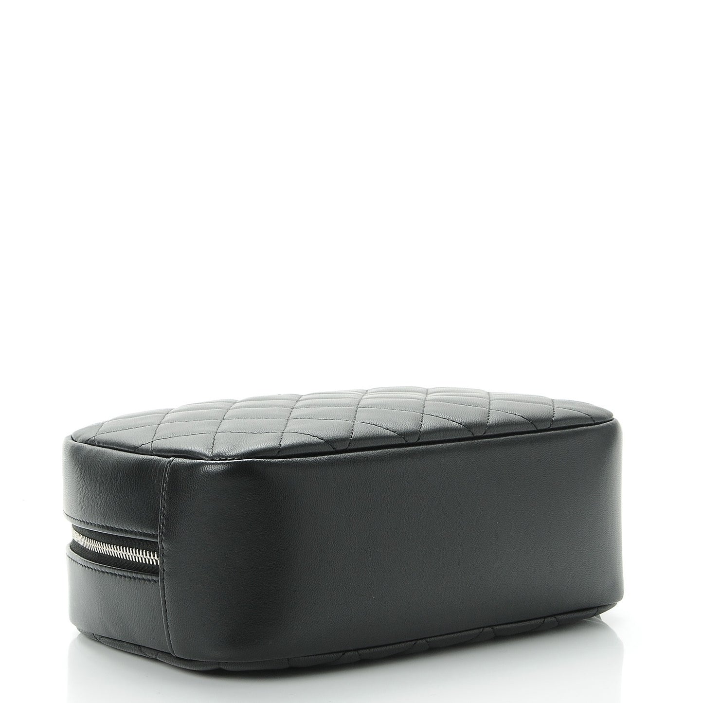 Lambskin Quilted Medium Curvy Pouch Cosmetic Case Black