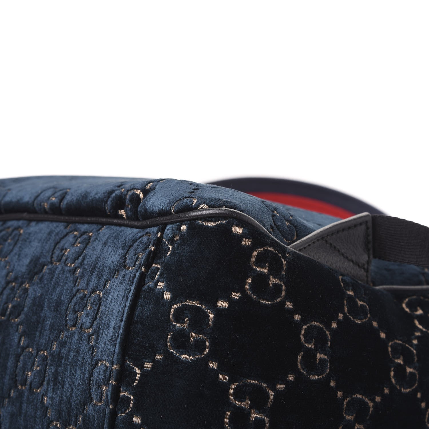 Gucci Velvet GG Monogram Textured Calfskin Web Small Double Buckle Backpack Blue Beige Black 11 of 12