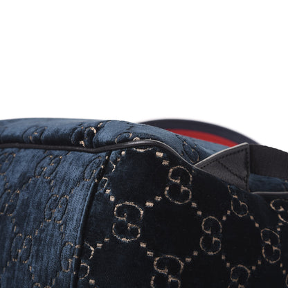 Gucci Velvet GG Monogram Textured Calfskin Web Small Double Buckle Backpack Blue Beige Black 11 of 12
