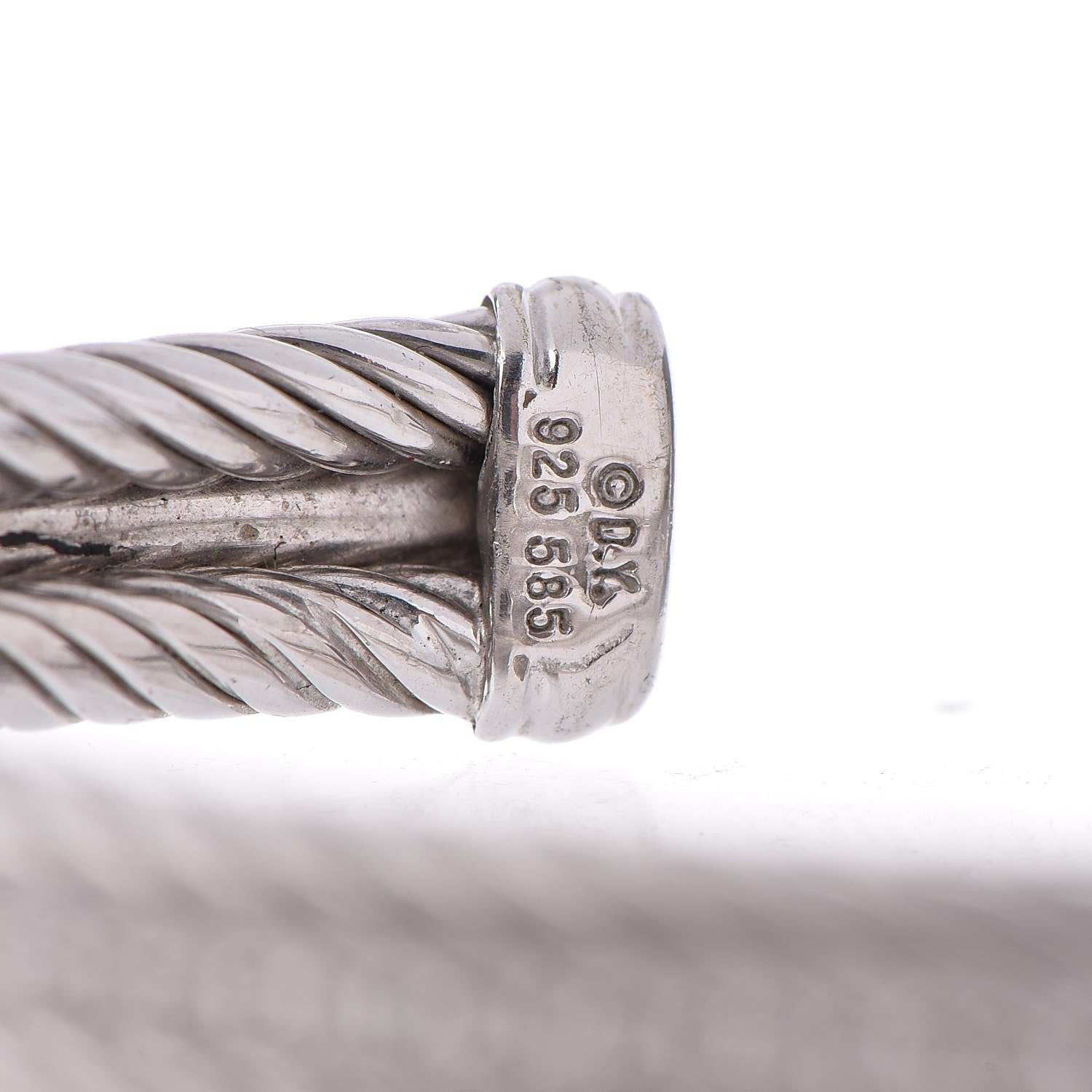 David Yurman Sterling Silver 14K White Gold Diamond 7mm Cable Classics Cuff Bracelet 4 of 6