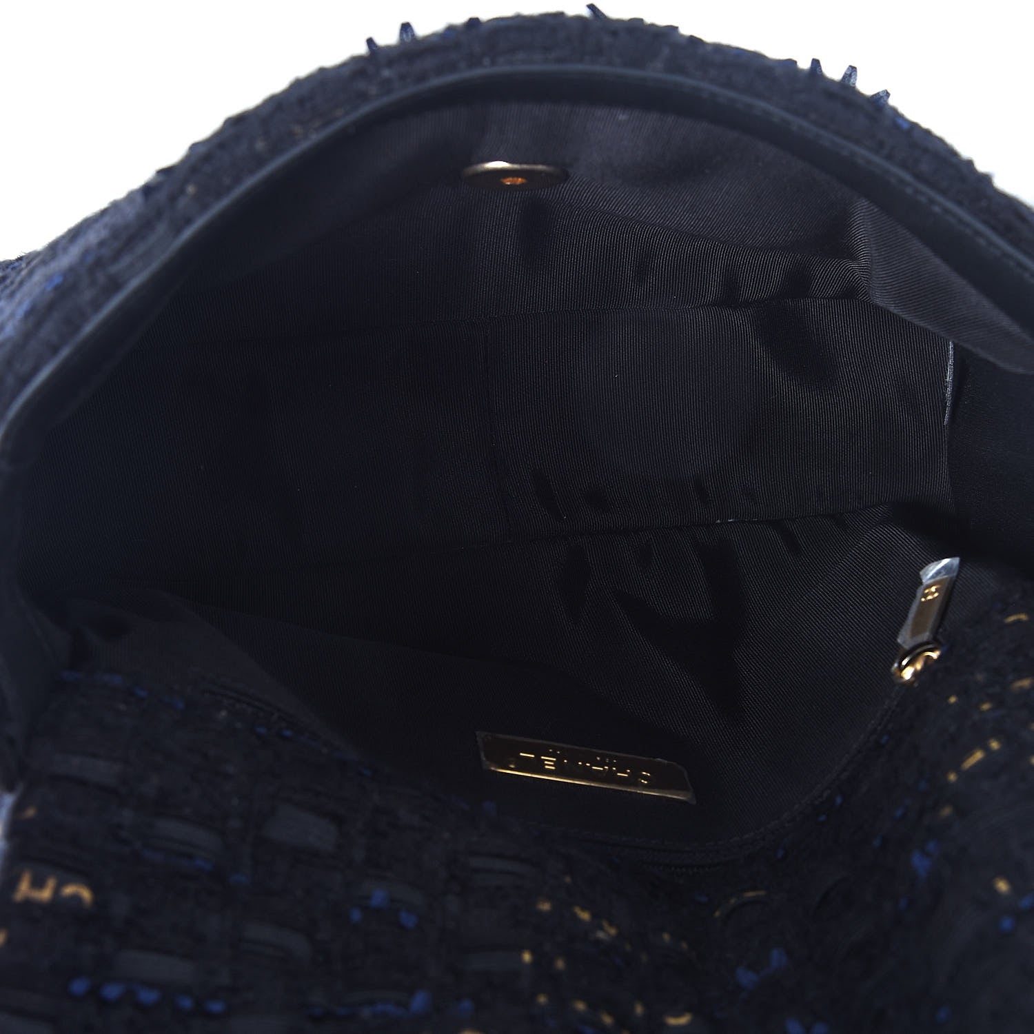 Chanel Tweed Quilted Medium Chanel 19 Flap Black Navy Gold 5 of 11
