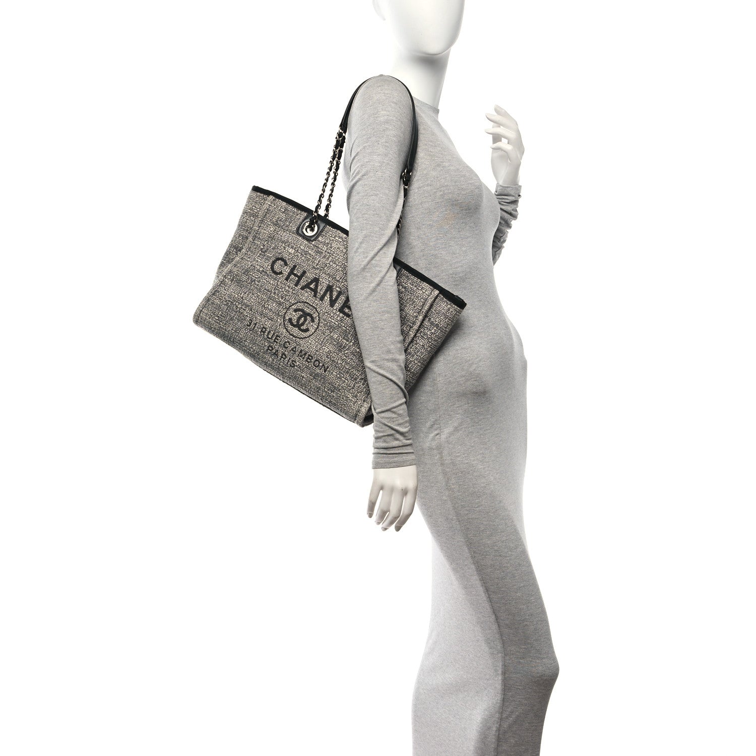 Chanel Woven Straw Raffia Small Deauville Tote Grey 2 of 10