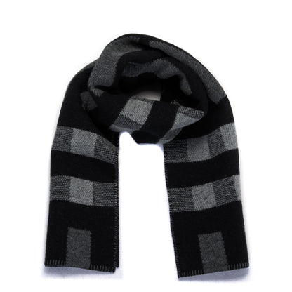 Burberry Wool Cashmere Half Mega Check Blanket Scarf Black Grey 1 of 5