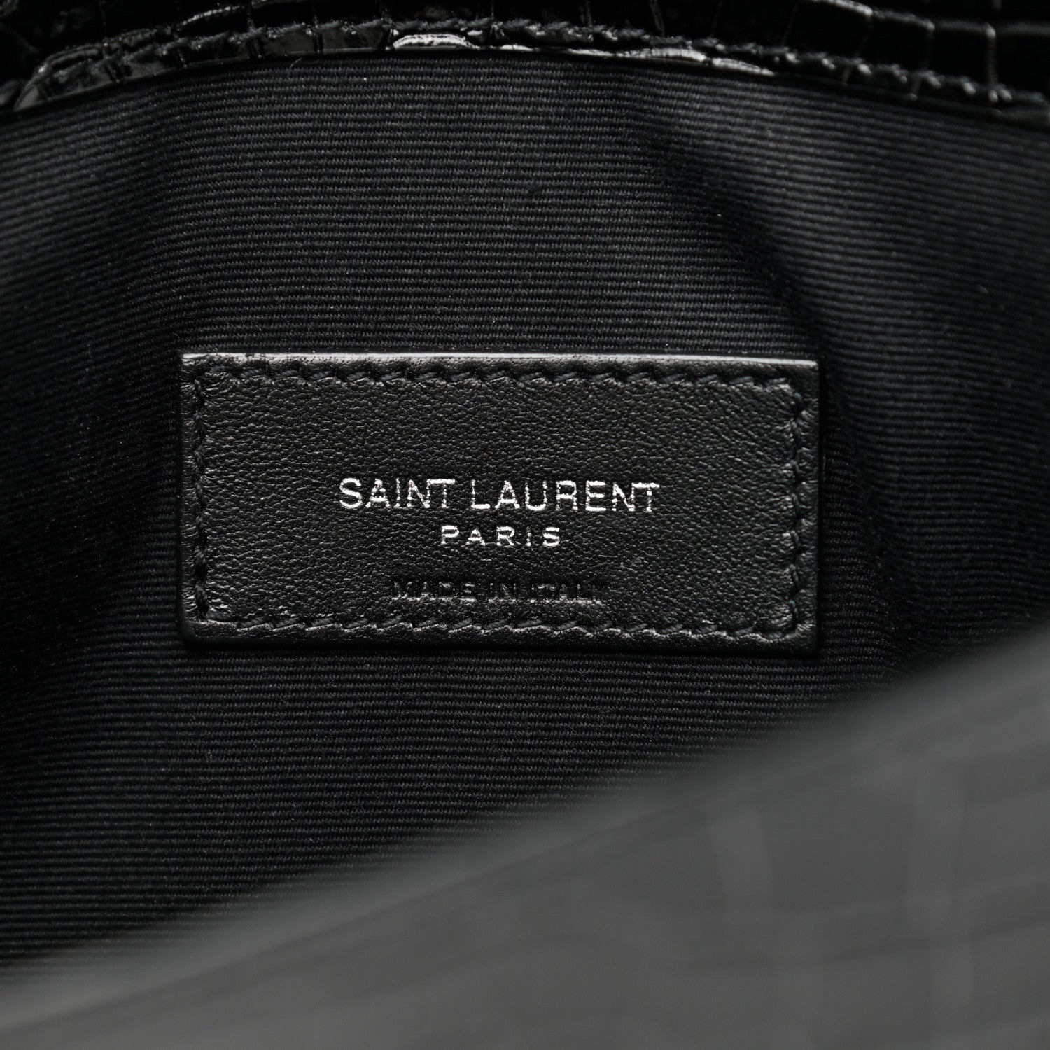 Saint Laurent Calfskin Crocodile Embossed Uptown Monogram Pouch Black 6 of 7