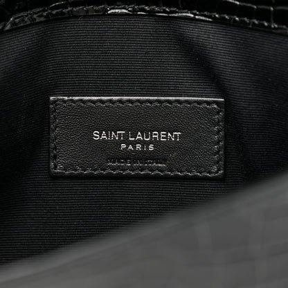 Saint Laurent Calfskin Crocodile Embossed Uptown Monogram Pouch Black 6 of 7