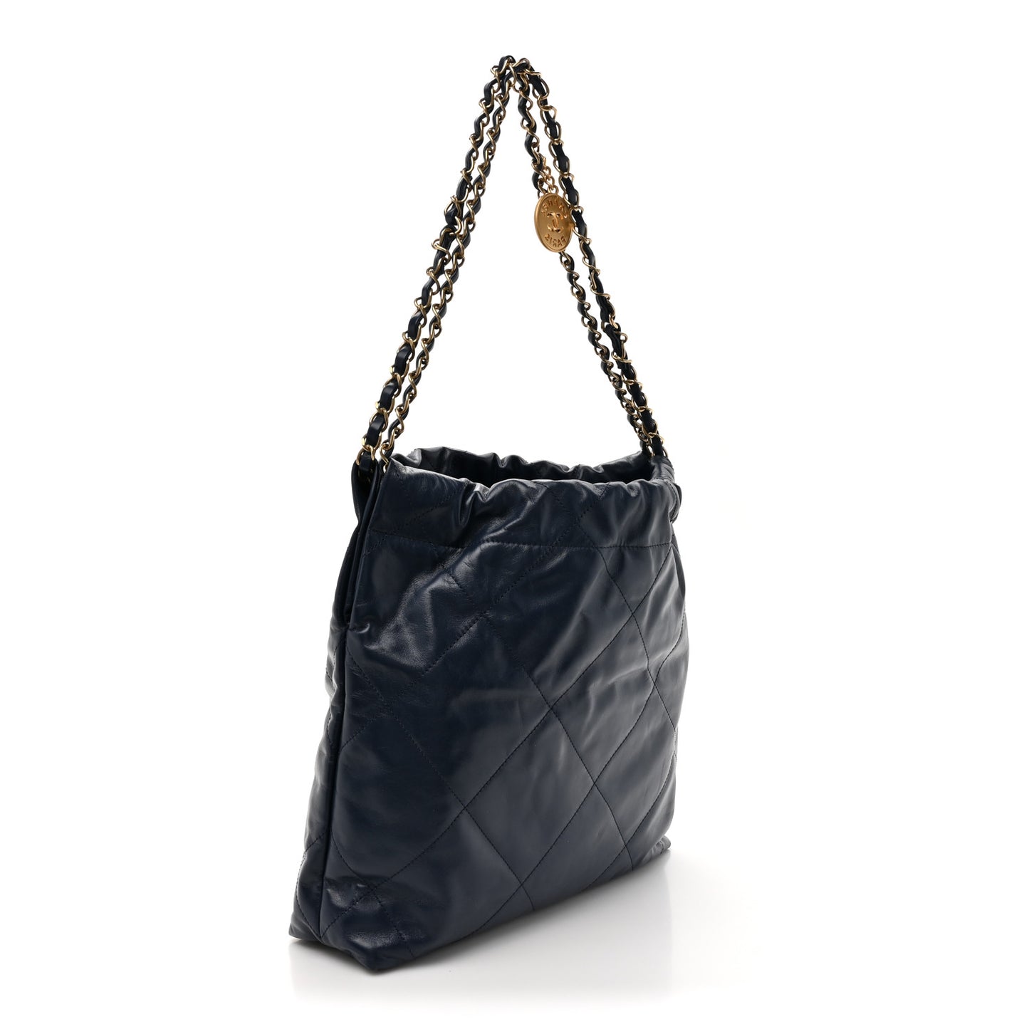Shiny Calfskin Quilted Small Chanel 22 Navy
