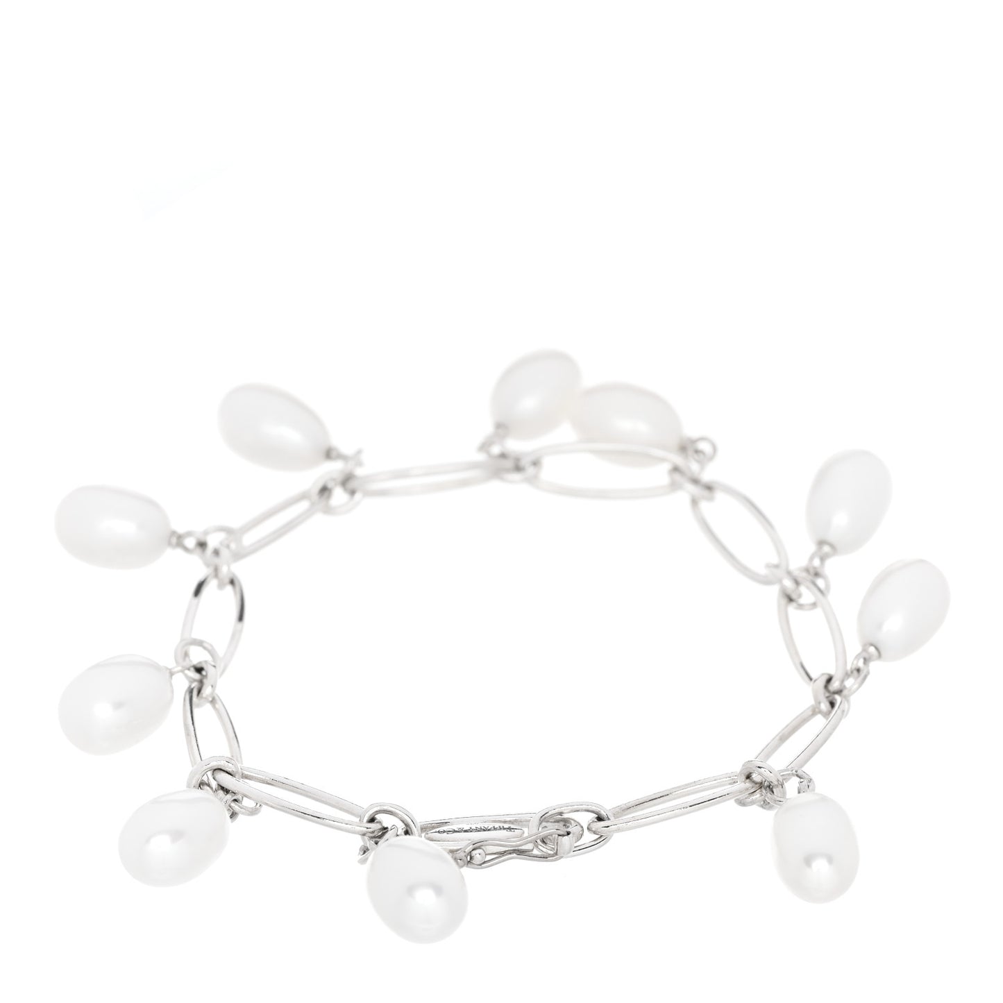 Sterling Silver Cultured Pearl Elsa Peretti Oval Link Bracelet