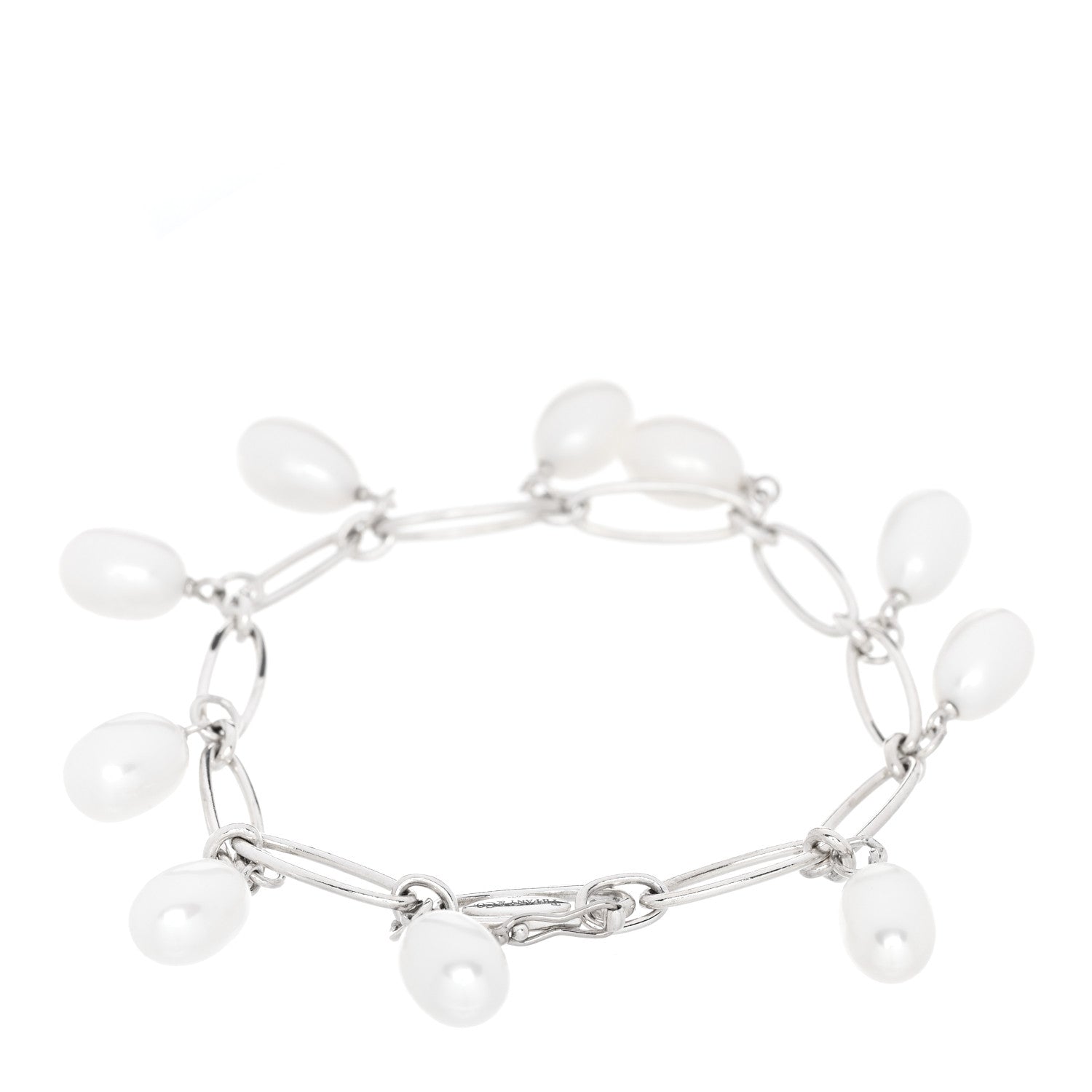 Tiffany Sterling Silver Cultured Pearl Elsa Peretti Oval Link Bracelet 2 of 4