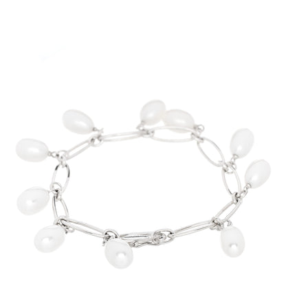 Tiffany Sterling Silver Cultured Pearl Elsa Peretti Oval Link Bracelet 2 of 4