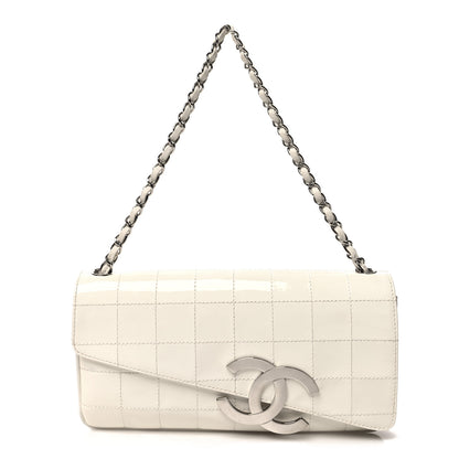 Chanel Patent Quilted Diagonal CC East West Chocolate Bar Flap White 1 of 14