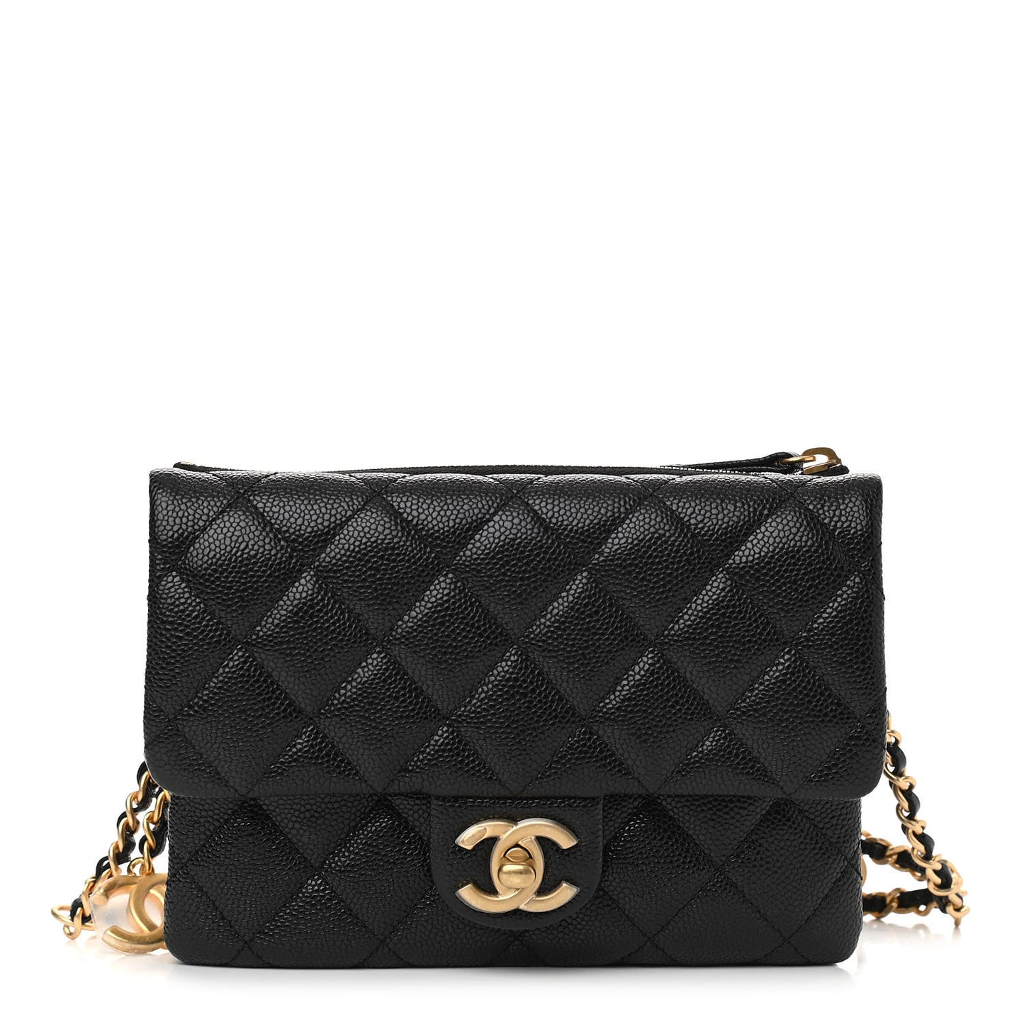 Shiny Caviar Pick Me Up Flap Belt Bag Black