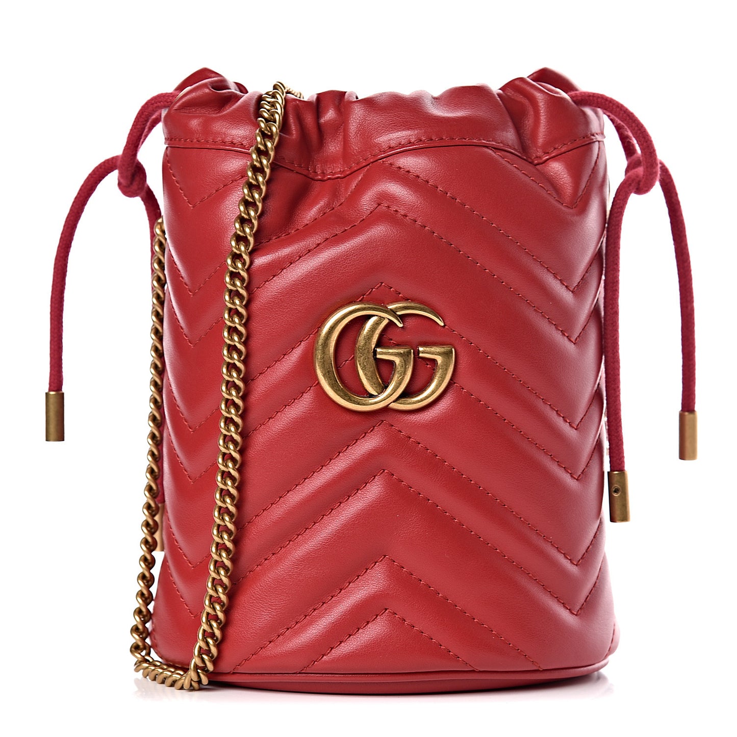 Calfskin Matelasse Mini GG Marmont 2.0 Bucket Bag Hibiscus Red