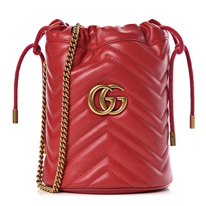 Gucci Calfskin Matelasse Mini GG Marmont 2.0 Bucket Bag Hibiscus Red 1 of 10