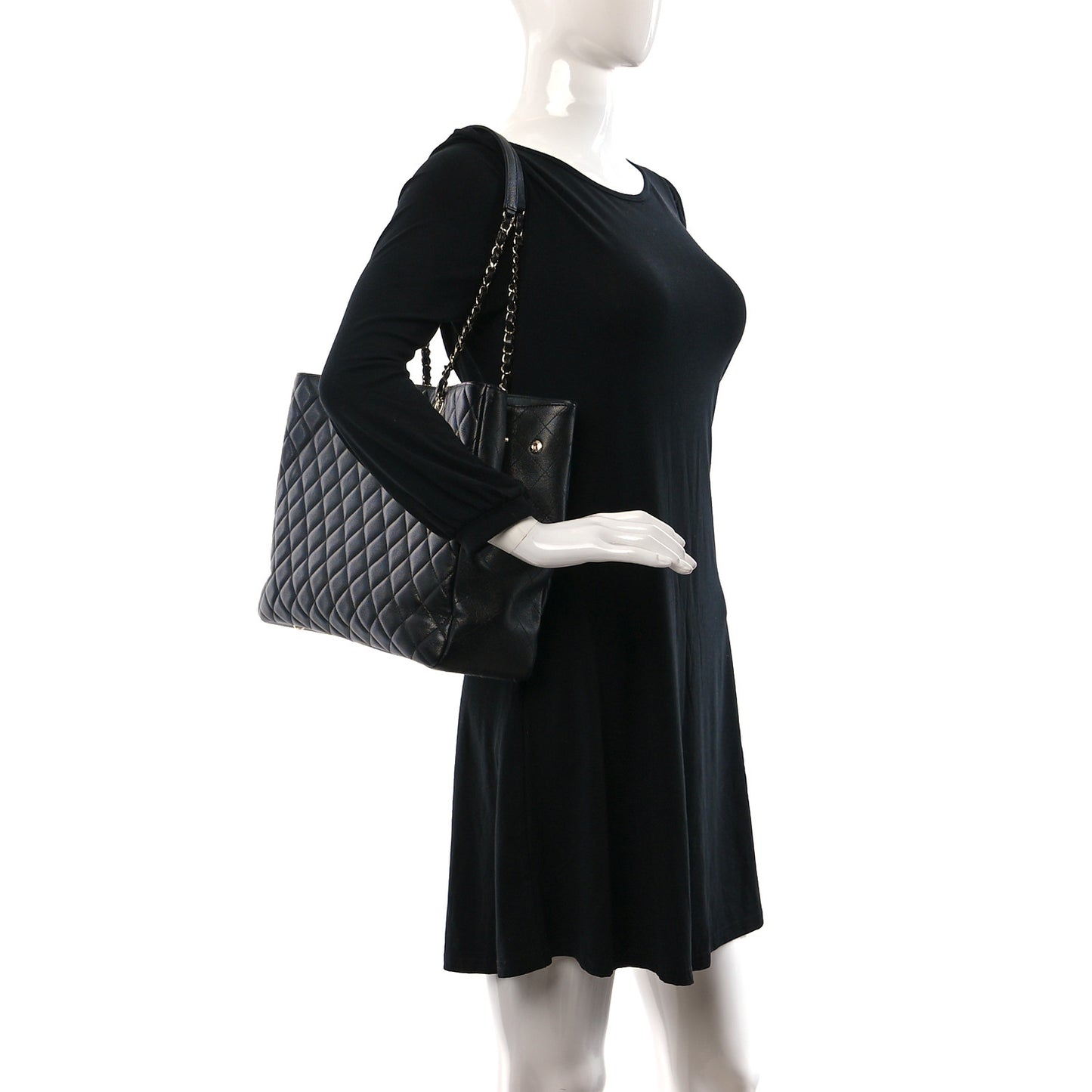 Caviar Quilted Large Shopping Tote Black