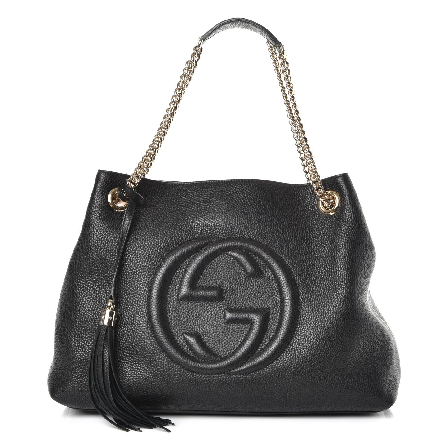 Pebbled Calfskin Medium Soho Chain Shoulder Bag Black