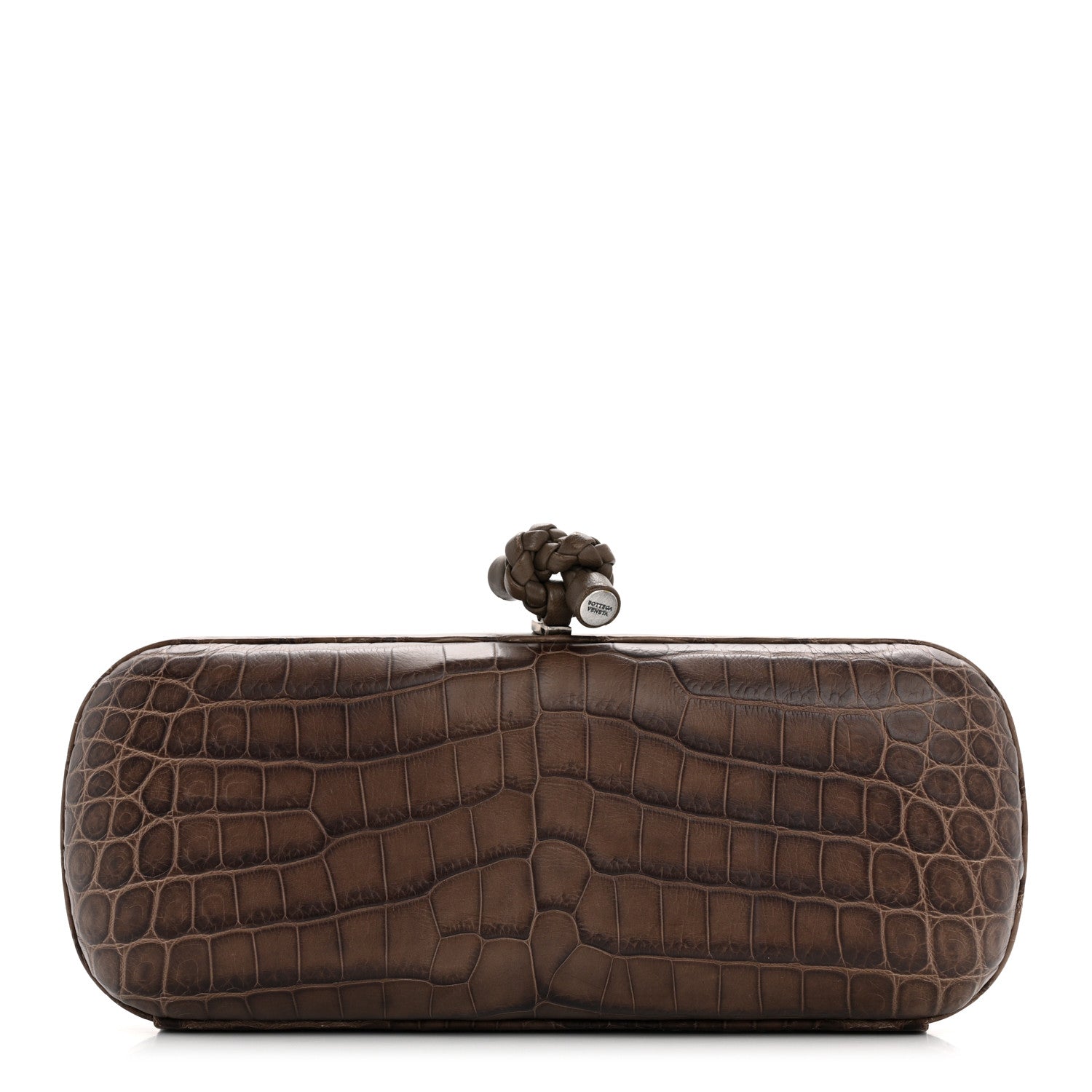 Bottega Veneta Crocodile Stretch Knot Clutch Brown 1 of 12