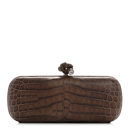 Bottega Veneta Crocodile Stretch Knot Clutch Brown 1 of 12