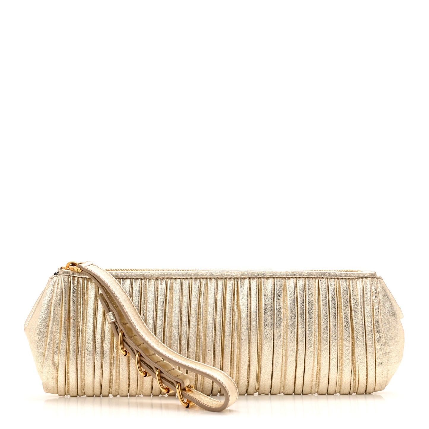 Metallic Nappa Plisse Long Clutch Gold