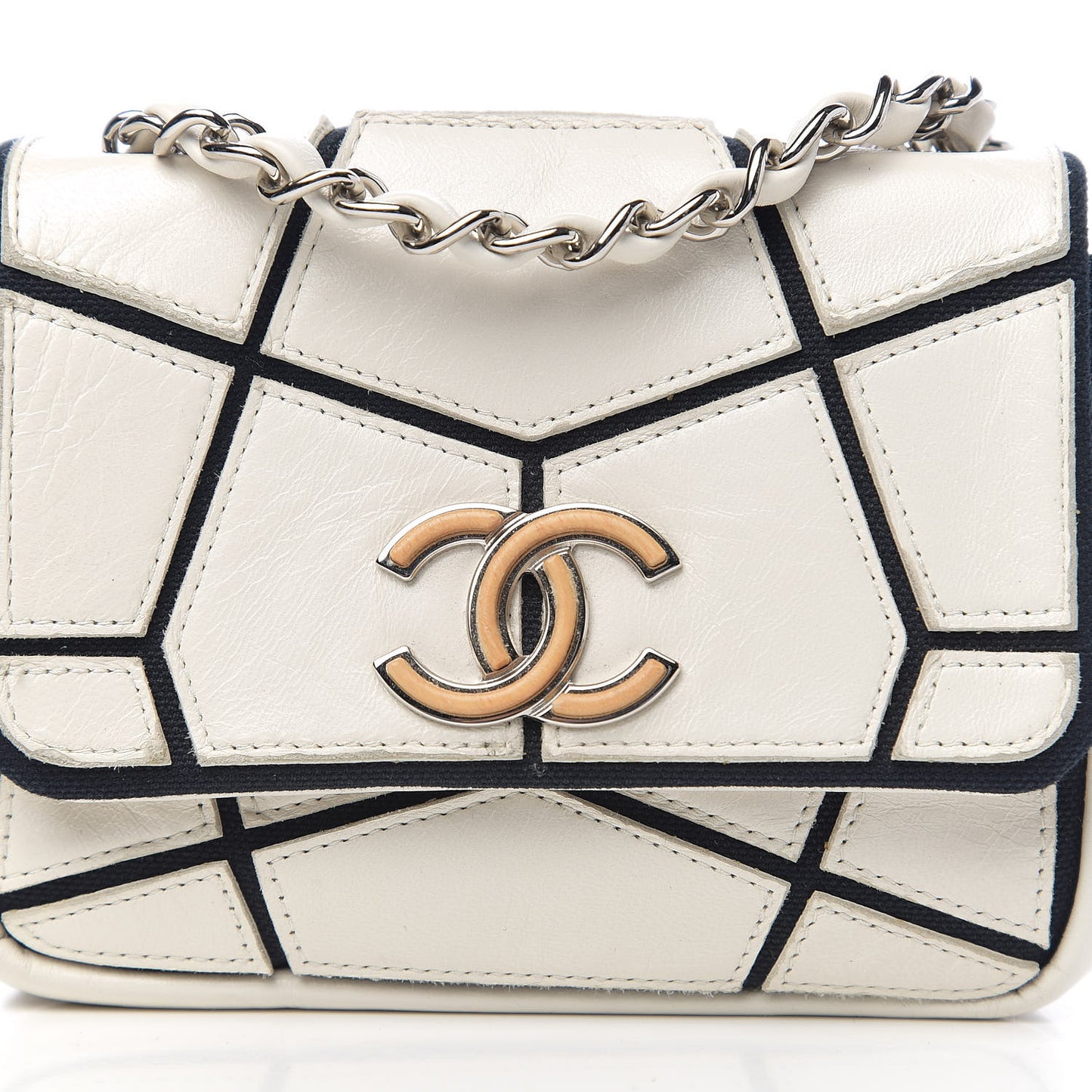 Calfskin Stitched Curve Mini Flap White Black
