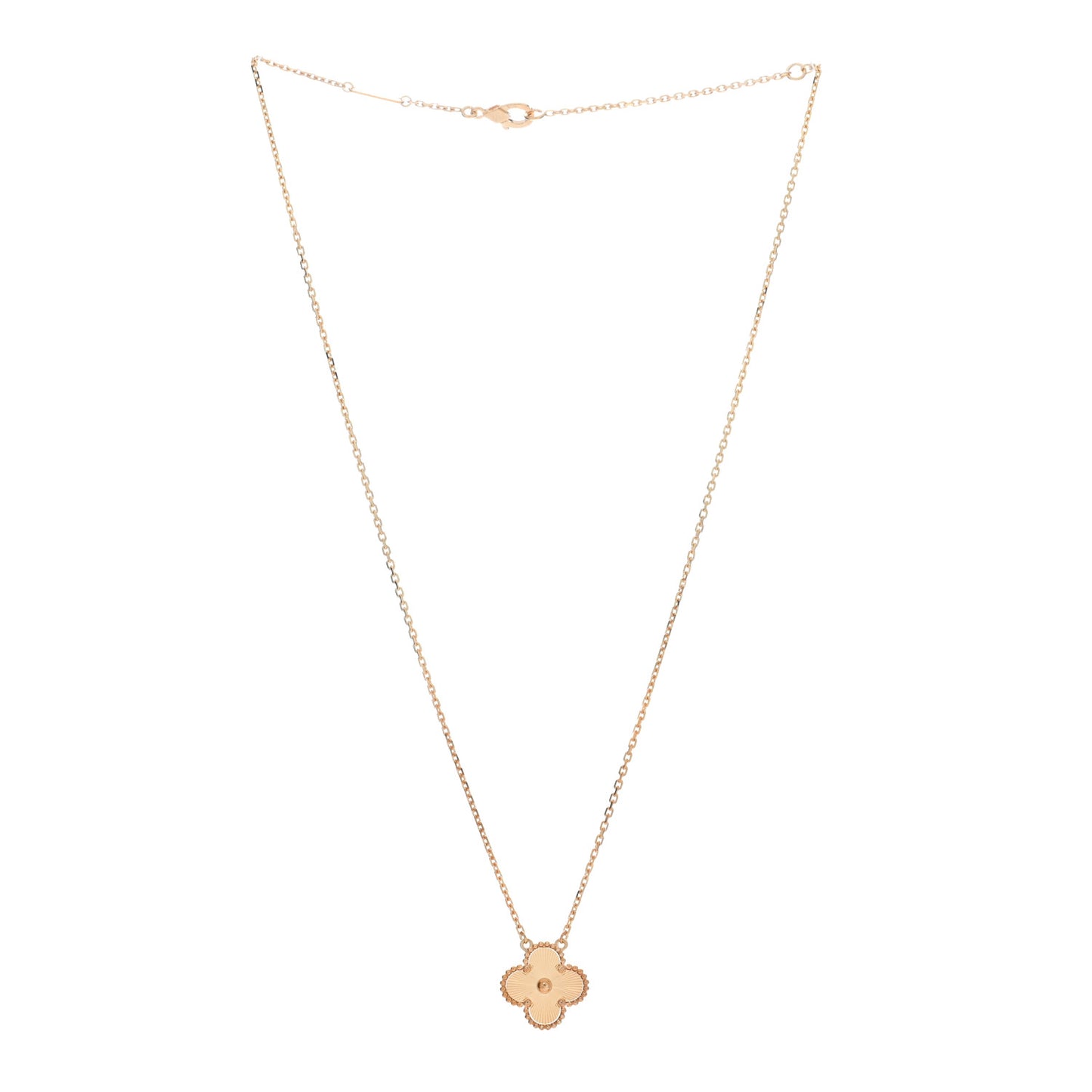 18K Yellow Gold Guilloche Vintage Alhambra Pendant Necklace