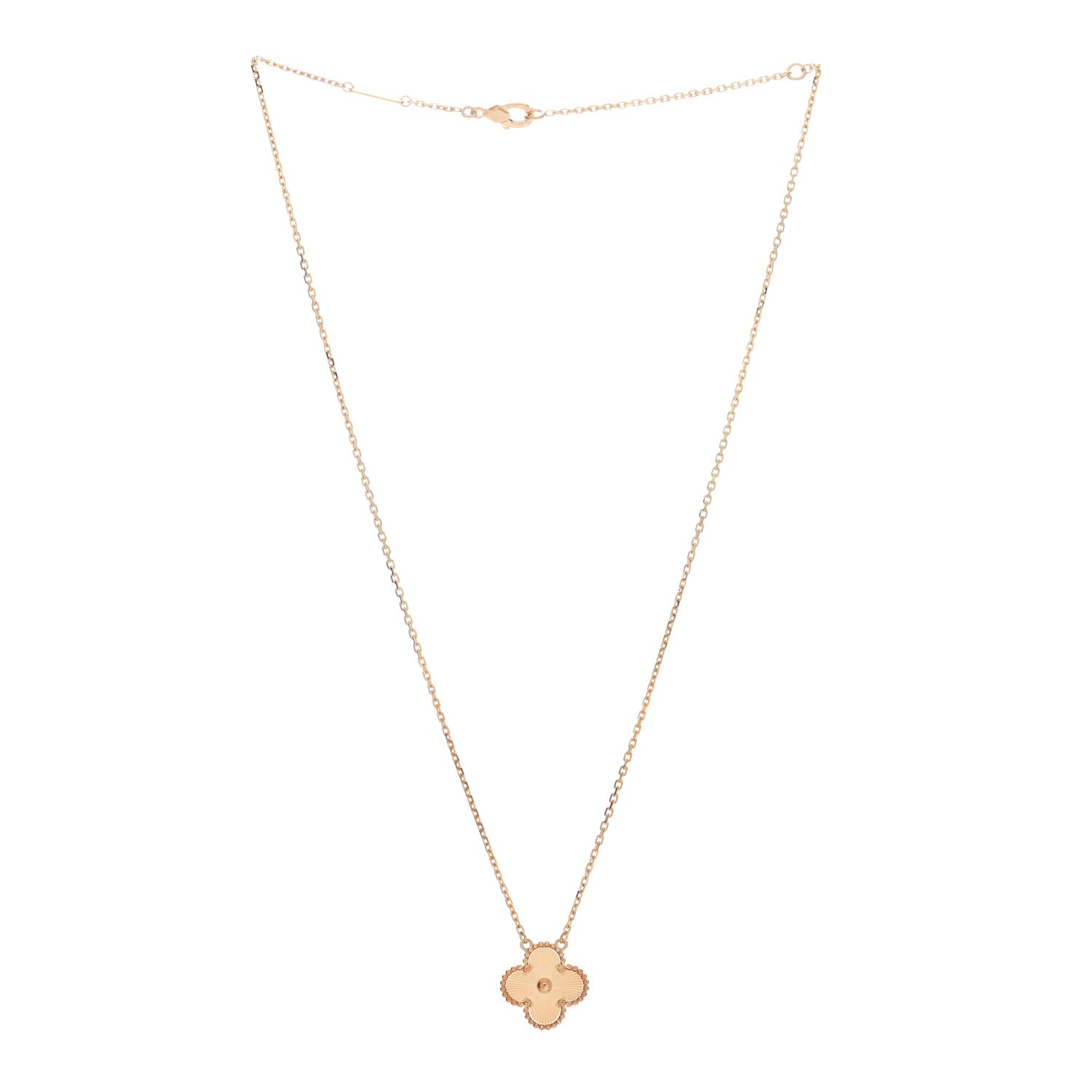 Van Cleef & Arpels 18K Yellow Gold Guilloche Vintage Alhambra Pendant Necklace 2 of 5